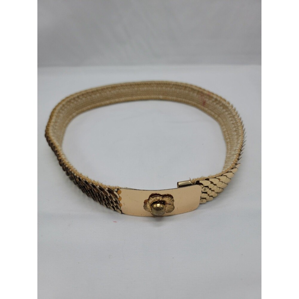 Vintage Women’s Belt Fish Scales Stretch Cinch Gold Tone 22 To 25"